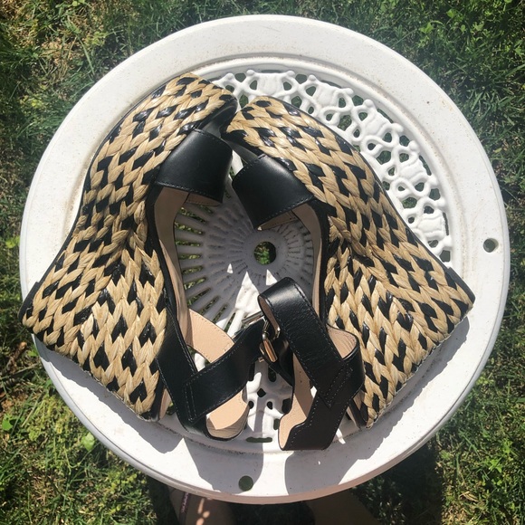 Karen Millen Black Straw Wedges - Picture 4 of 8